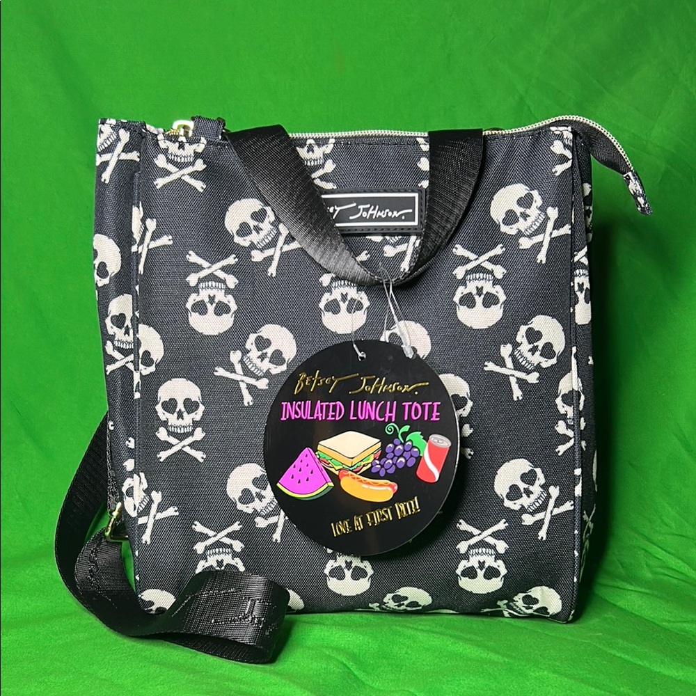 Betsey Johnson Black and White Tote with Skull Pattern